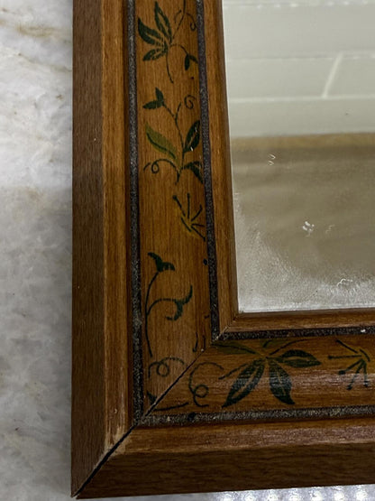Pair Vintage Wood Framed Floral Vine Accent Wall Mirrors